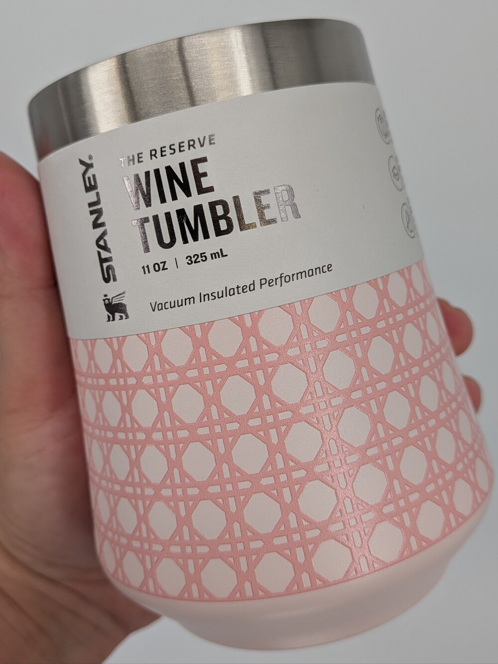 New STANLEY The Reserve Wine Tumbler 11 oz Cup rose rattans 6 hrs cold 2 hrs hot
